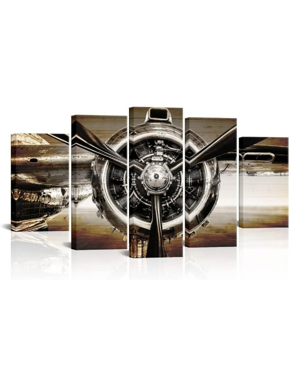 Vintage Airplane Wall Art - Sepia Propeller Decor for Home & Office (Brown)